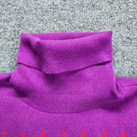 Ann Taylor Fair Isle Turtleneck Sweater Womens Large Purple Red Balloon Sleeve - Picture 6 of 13